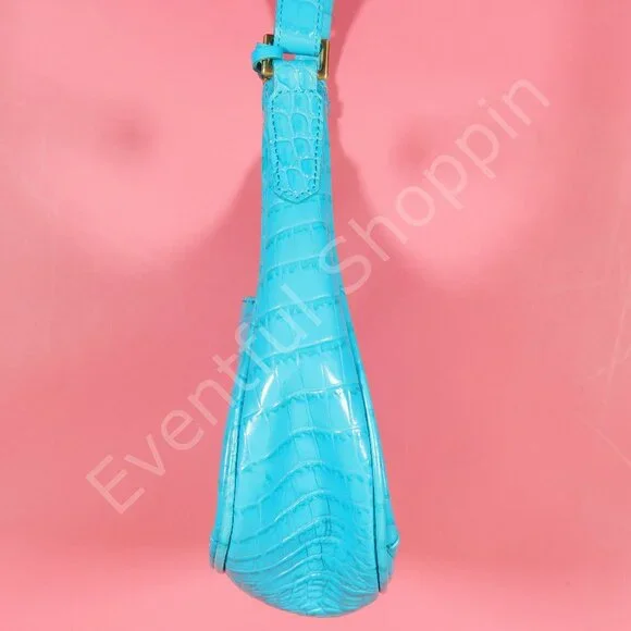 Brahmin Croc Embossed Leather Lacy Shoulder Bag Purse in Blue